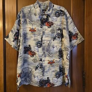 Harley Davidson Route 66 Aloha Button Up Hawaiian Shirt Mens XL Motorcycle USA